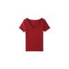 Dopamine Red V-Neck Straight-Shoulder Slim Women’s T-Shirt - Summer 2025: Sweet & Spicy Style