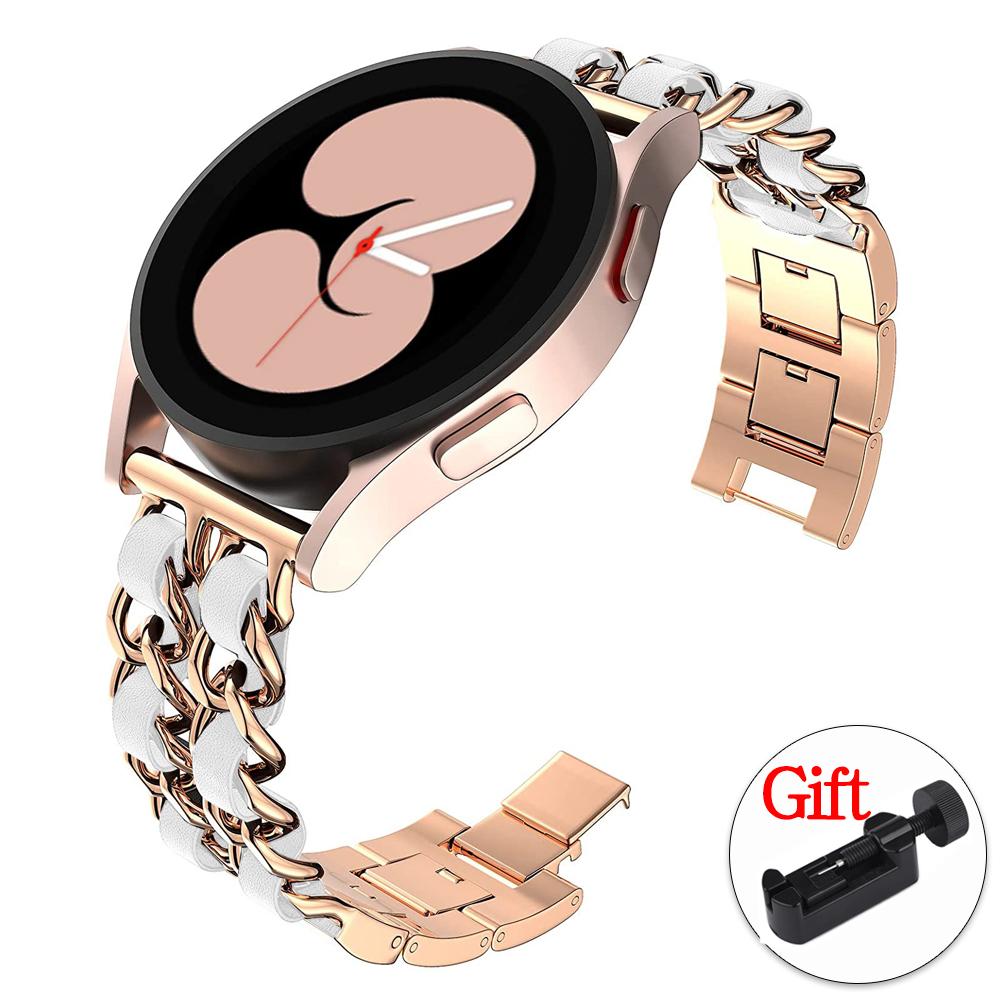 20mm 22mm Armband für Samsung Galaxy Watch 4 3 5 Pro 45mm Active 2 Gear S3 Luxuriöses Leder+Metall Armband Huawei Watch GT/2//3 Armband