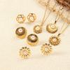 European & American Sunflower Pearl Titanium Steel Necklace & Earring Set - Light Luxury, Non-Fading.