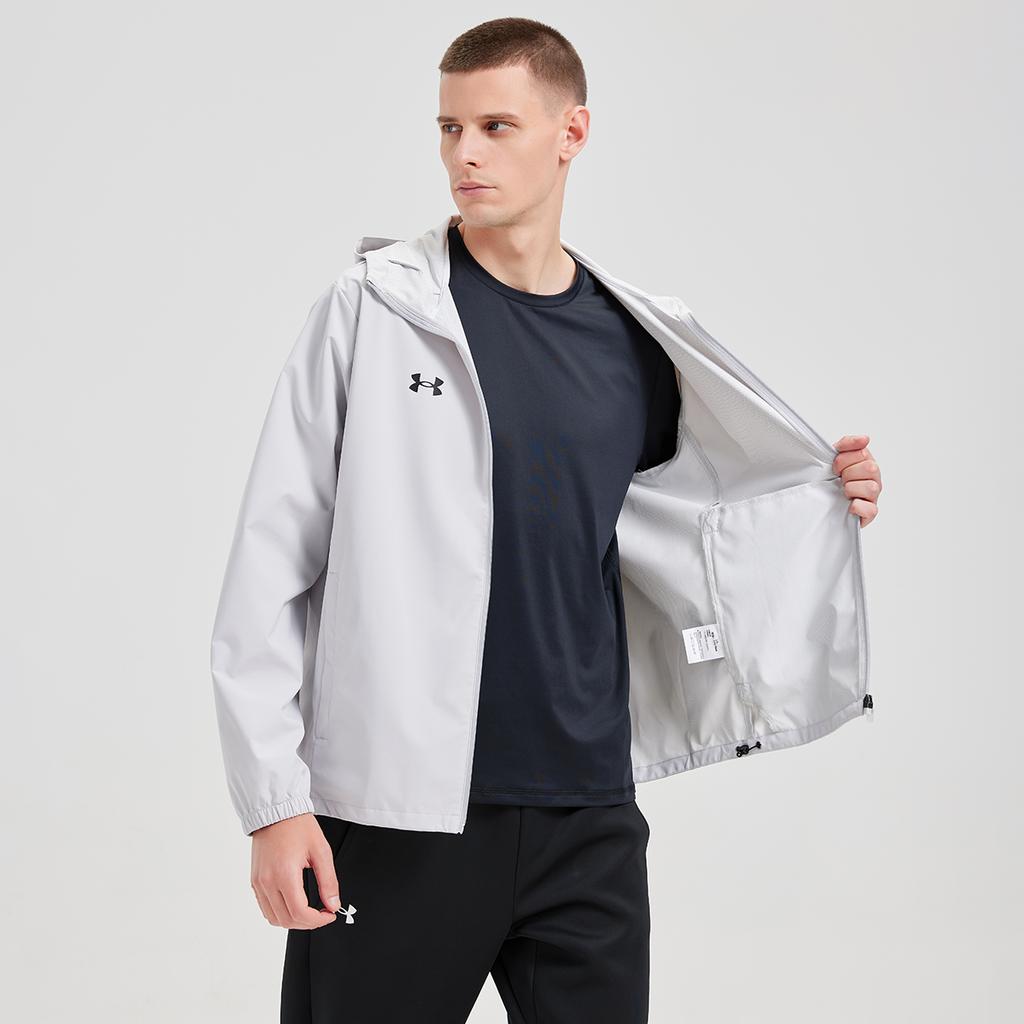 Under Armour Windproof Water-Repellent Solid Color Simple Sports Casual Hooded Long Sleeve Jacket Unisex Jacket Gray 25500401-009