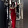 Sexy Off-Shoulder Fitted Shiny Maxi Dress High Slit Waist One Piece