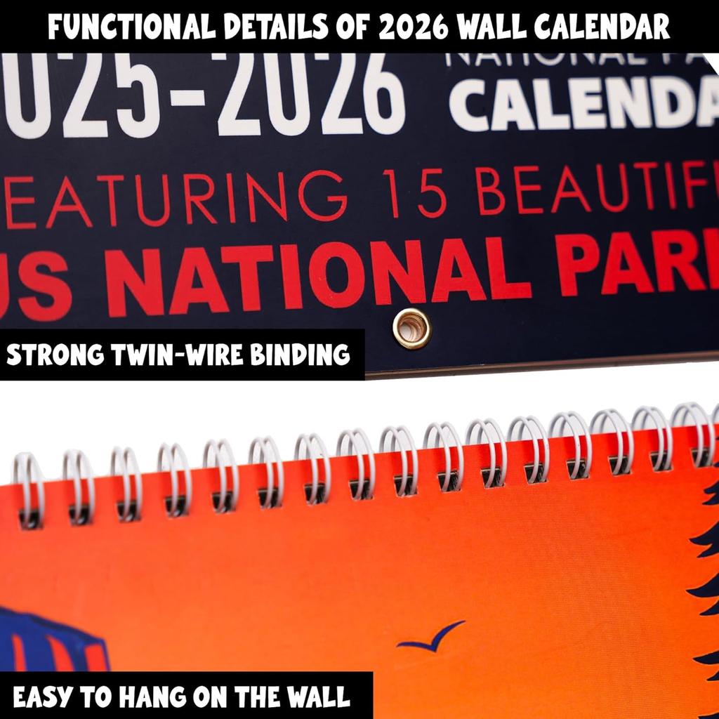 National Parks Calendar 2026 - Illustrated Wall Calendar Featuring 15 US National Parks, 8.5" X 12", 15-Month Vintage Poster Art Calendar (Oct