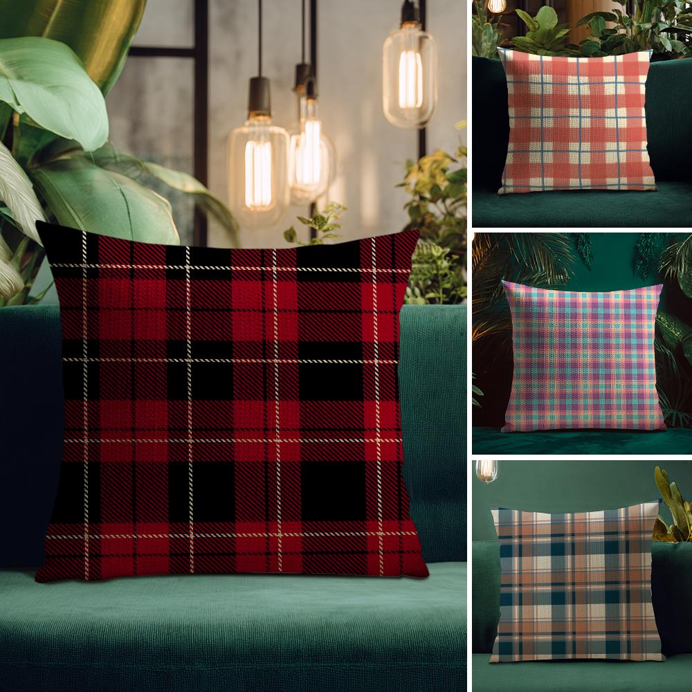Plaid Luxury Cushion Cover Natural Linen Pillow Case DoubleSided Print Decorative Sofa Pillowcase Home Decor Gift