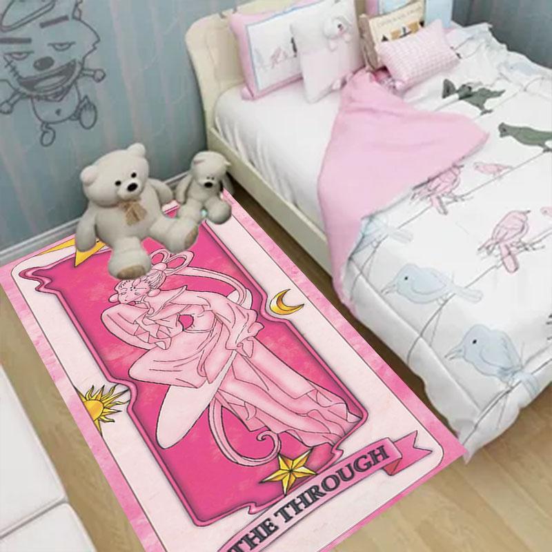 Kawaii Cardcaptor Sakura Area Rug Kids Carpets Tarot for Girls Home Living Room Rug Bedroom Sofa Doormat Floor Anti Slip Mats