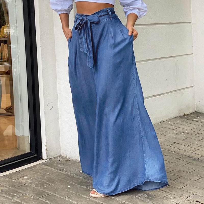 2022 Elegant High-Waisted Wide-Leg Women's Denim Pants - Casual Plus Size