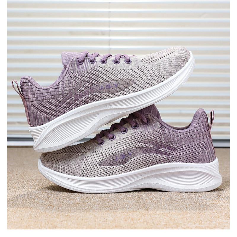 Women's Shoes 2024 Spring Casual Soft Sole Sports Shoes, Breathable Flying Mesh Shoes, Large-sized Running Shoes