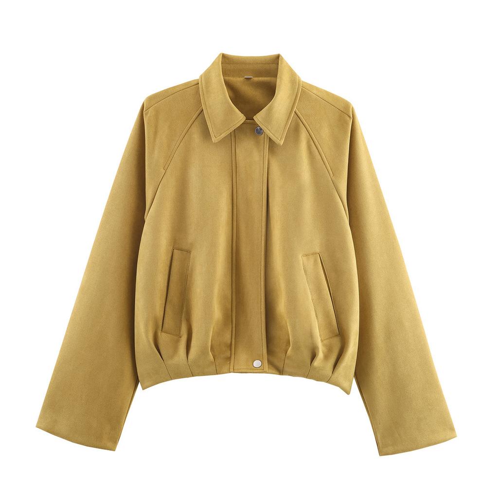 Women's Spring 2026 New, Fashion Casual Versatile Suede Effect Bomber Jacket