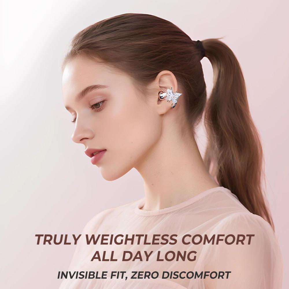 Bluetooth 5.6 Open-Ear Wireless Clip-On Earbuds, Butterfly Ear Cuff Stereo Headphones for Sports, Outdoor, Travel, Fashion Gift for Women