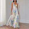  European and American Women's Clothing, Independent Station, Amazon, Suspender Flower Print Pleated, Floral Long Dress Dress