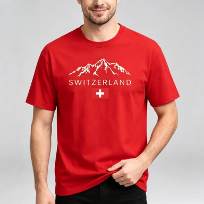 Unisex 100 Cotton Short Sleeve Tee Switzerland Swiss Flag Mountain Print Daily Outdoor Casual Crew Neck Tshirt
