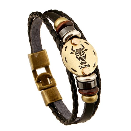 12 Constellations Multi-layer Braided Faux Leather Bracelet Bangle Jewelry Gift