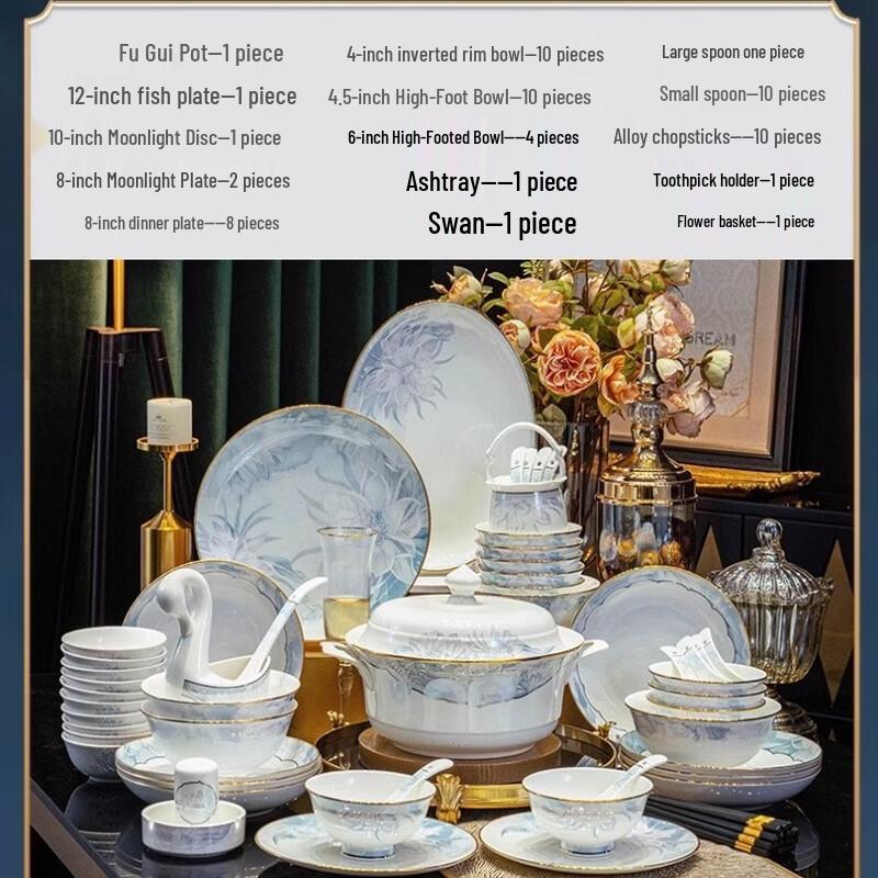 Zhishi Jingdezhen Night Charm 62-Piece Bone China Dinnerware Set