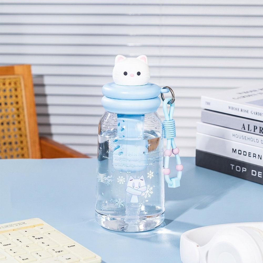 Cartoon Plastic Water Bottle 600ml with Handle Drinking Bottle Leakproof Straw Cup Summer