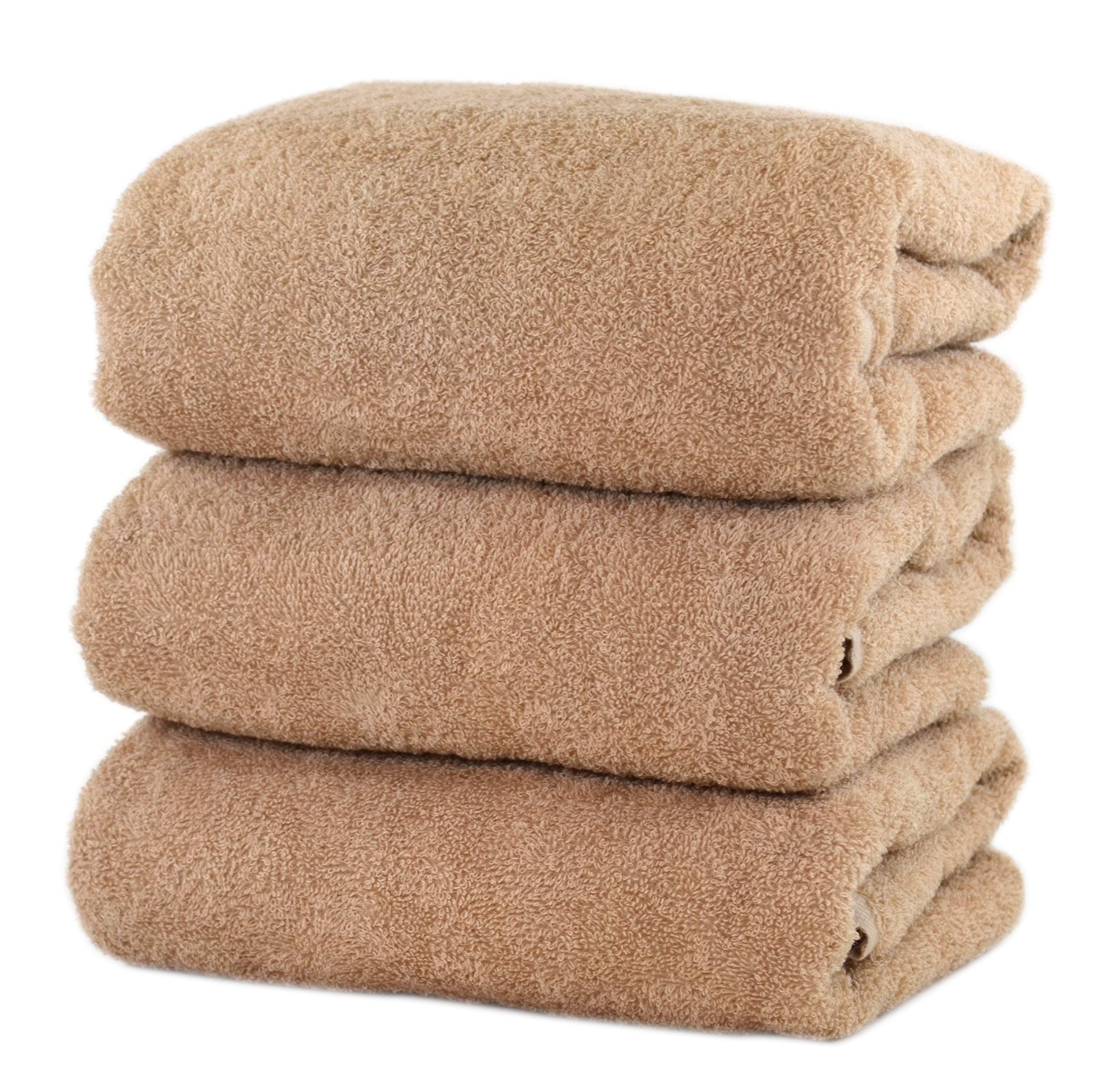 

Towelkan Daily Towel Bath Towels, Made in Japan, Set of 3, Approx. 60 x 120 cm, Senshu Towel (Mocha)