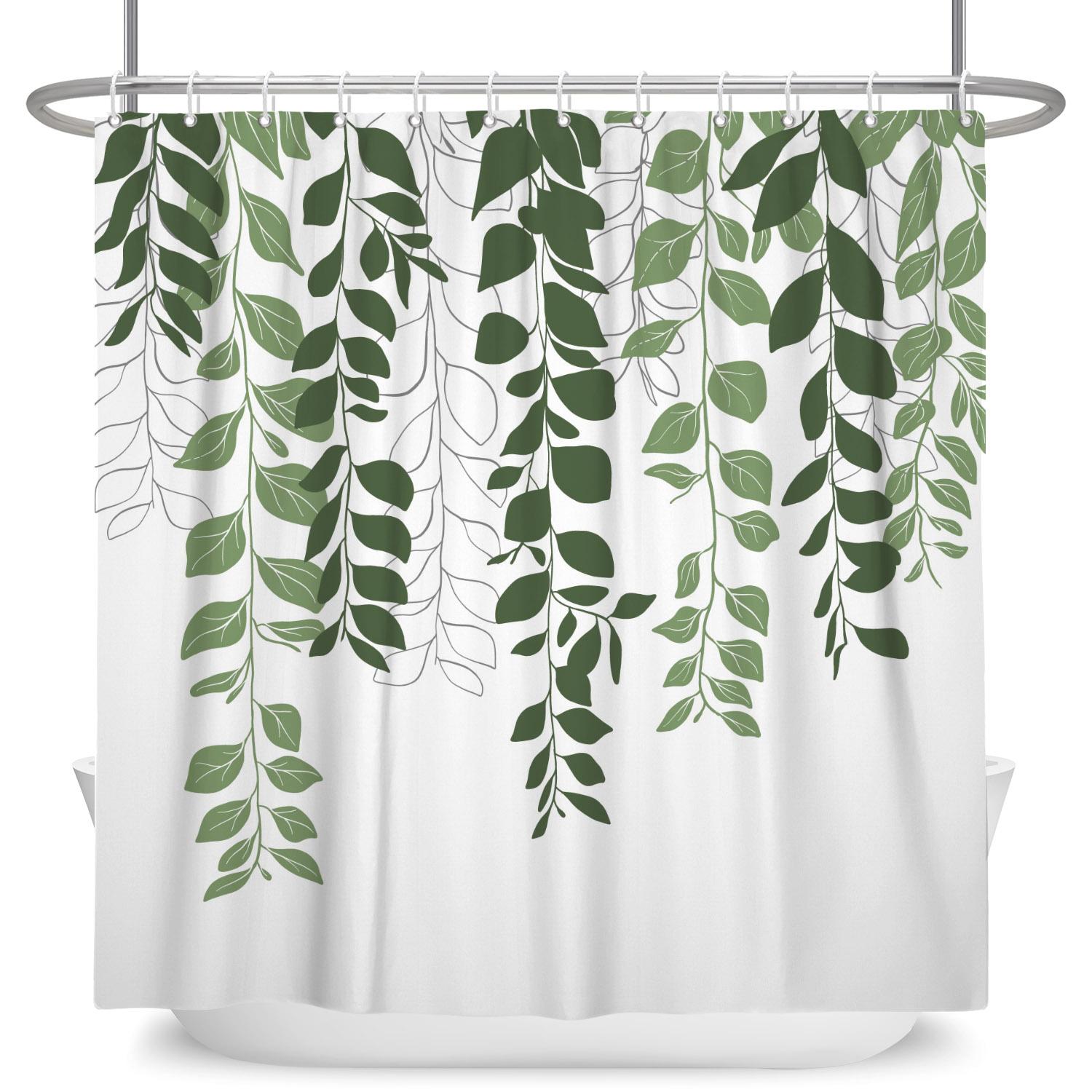 

Tropical Green Leaf Shower Curtain Watercolor Plant Print Waterproof Bath Curtain For Bathroom Decor Polyester Fabric With Hooks W60H190(CM)-1 Pcs