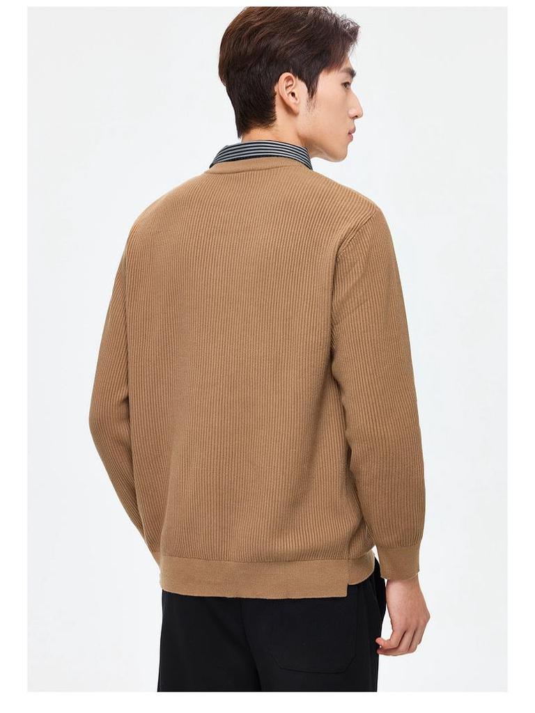 WOOG2005 Herren Pullover in Unifarbe, Fake-Zweiteiler mit Schichtkragen, Herbst/Winter 2025, Lockerer Freizeit-Strick