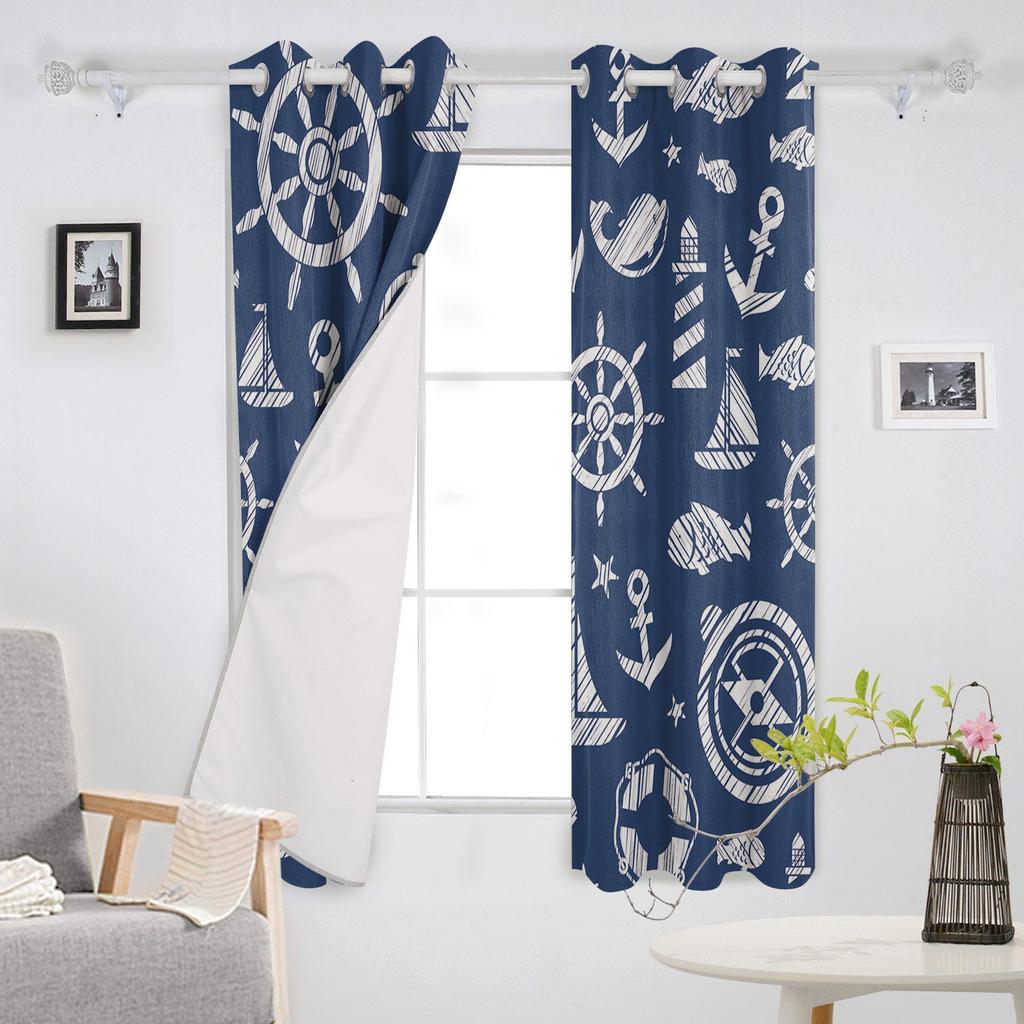 Tenda per Casa Ancora Blu Barca Pesce Camera da Letto Tende per Cucina Articoli Decorativi per Soggiorno Tende per Finestre per Soggiorno