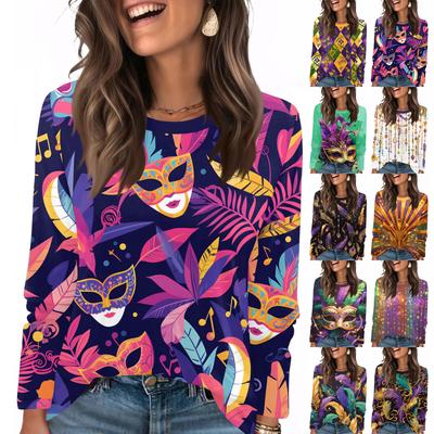 Long Sleeve Shirts For Women Cute Print Graphic Tees Blouses Casual Plus Size Basic Tops Pullover