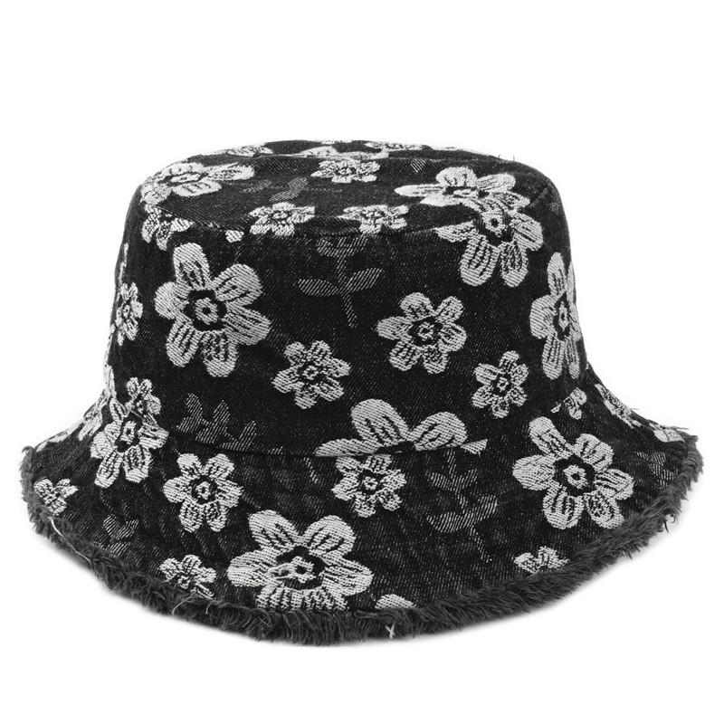 Small Fresh Flower Embroidery Denim Fisherman Hat For Sun Protection And Breathability