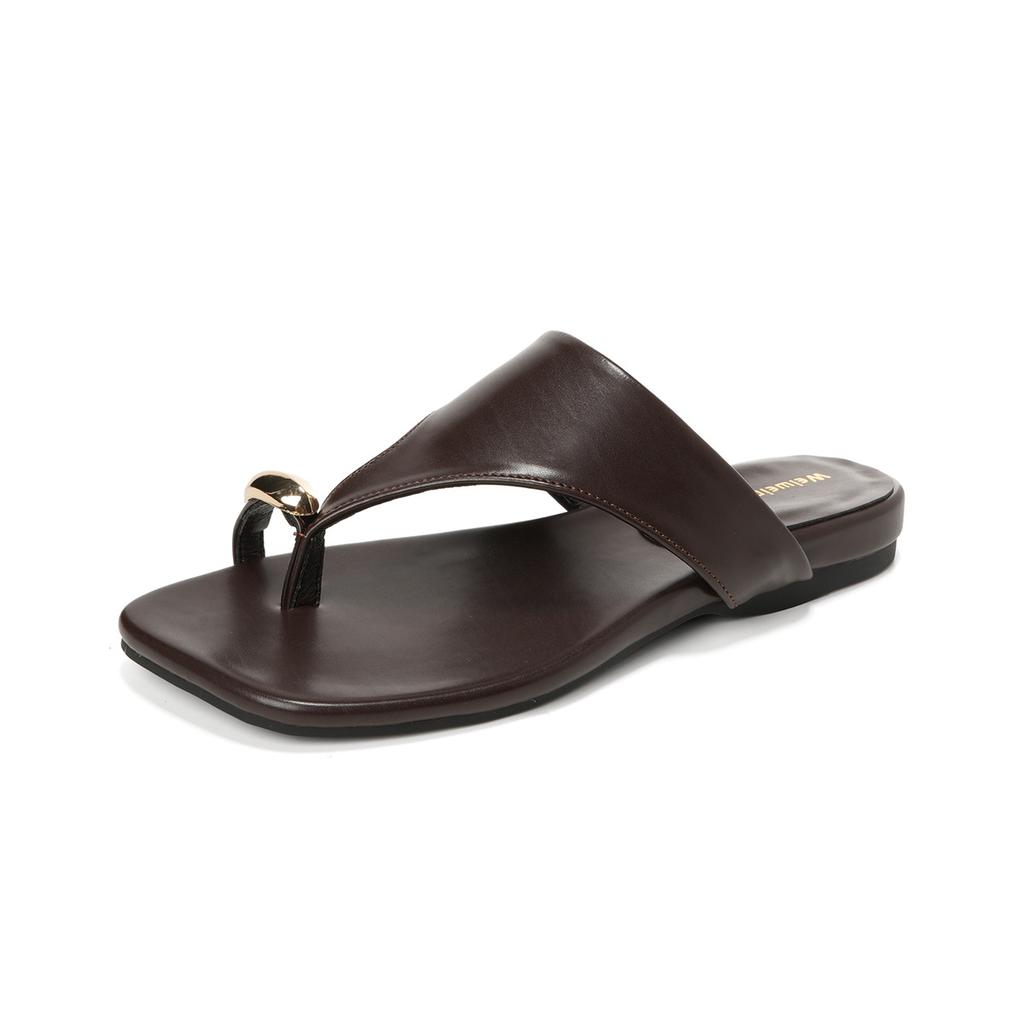 New Set of Toes Square Head Versatile Flat Bottom Outer Wear Herringbone Open Toe Cool Slippers Female Summer