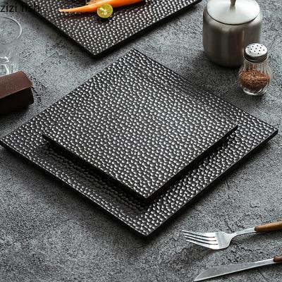 Square Black Steak Plate Ceramics Dining Plate Sushi Plates Sting Disc Dessert Plates Fruit Dish Snack Bowl Dim Sum Dish