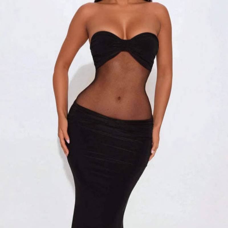 Sexy Clubwear Nightclub Dress With Sheer Mesh And Spliced Fabric For Party Night Out