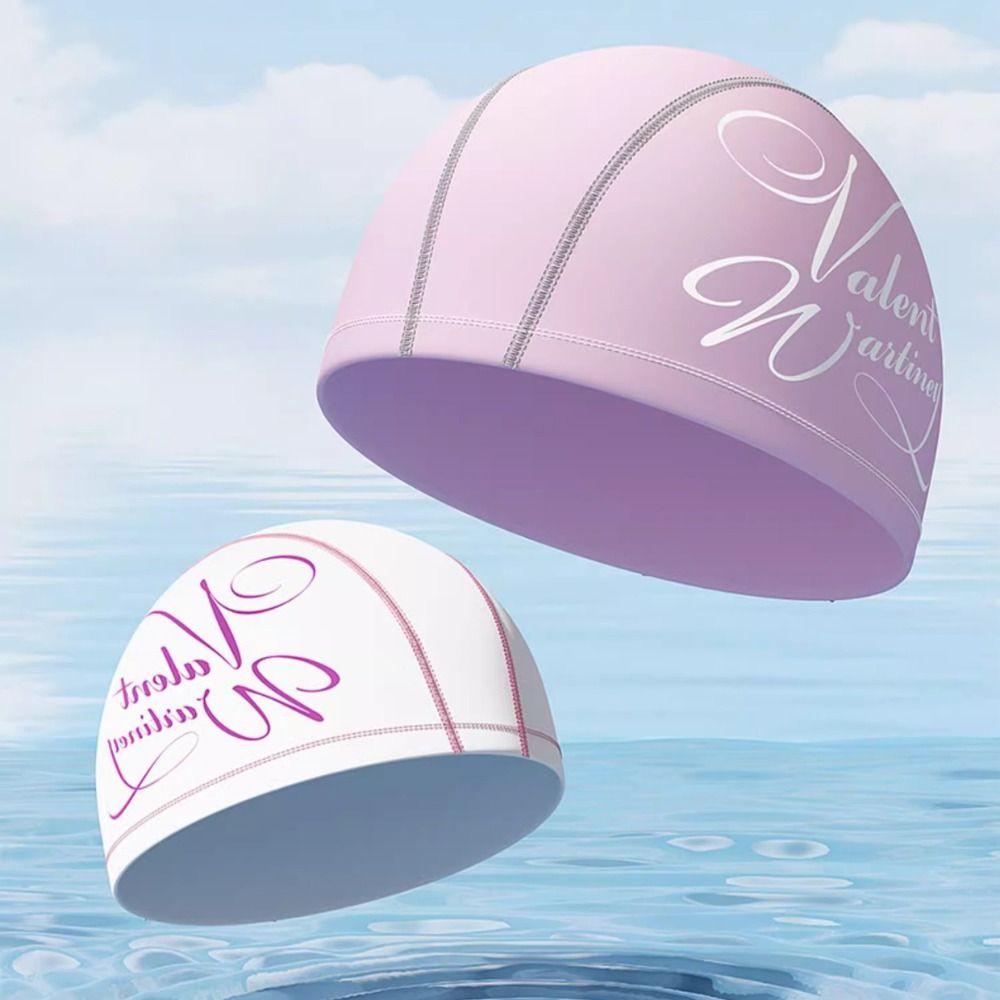 

Solid Color Swimming Hat PU Adult Swim Cap Diving Cap Swimming Cap Long Hair Style F