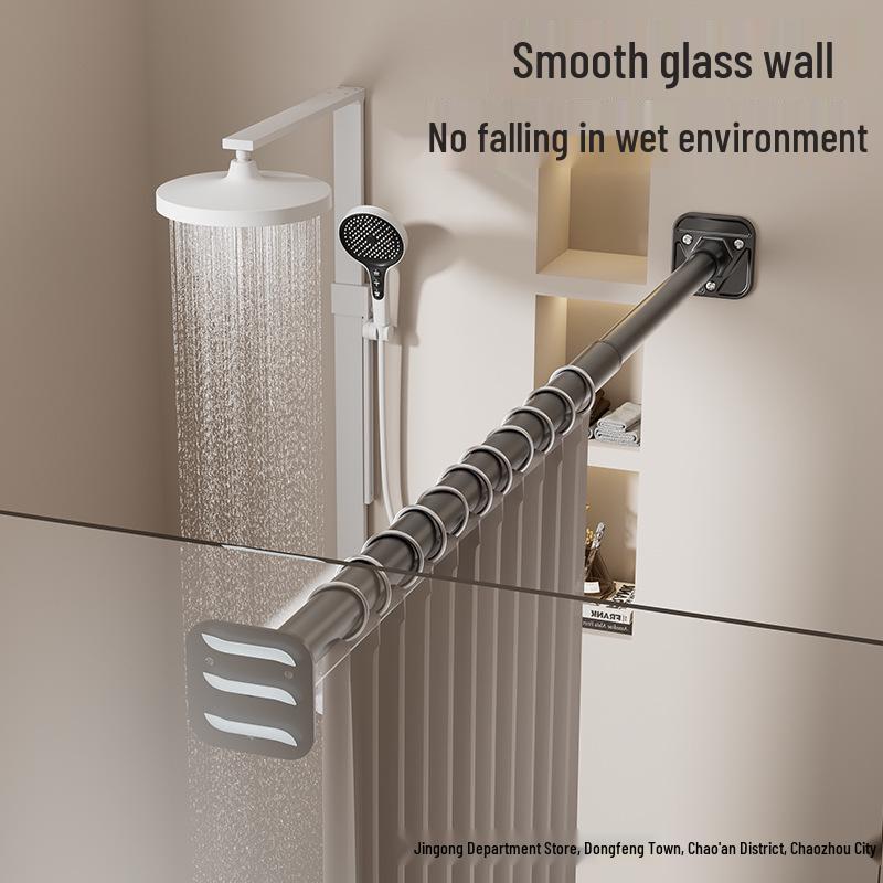 Regulowany, beznarzędziowy, wysuwany drążek ze stali nierdzewnej na ubrania i zasłonę prysznicową