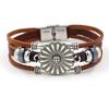 Trendy Punk Multilayer Leather Bracelet Female Fatima Hand Sun Flower Alloy Charm Jewelry Wristband
