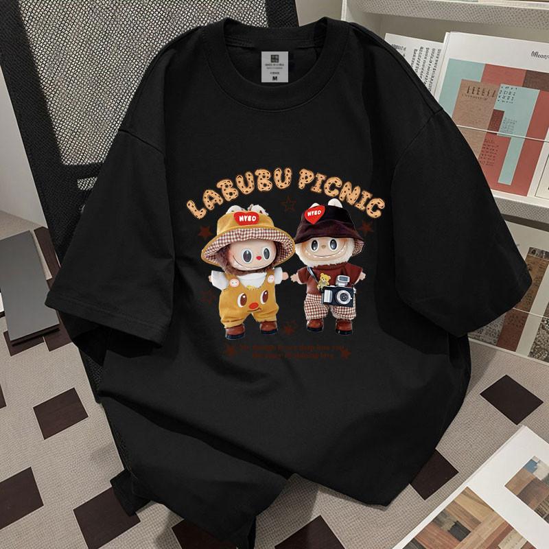 LABUBU Pattern Ladies T-shirt Casual Fashion Round Neck Short-sleeved Top