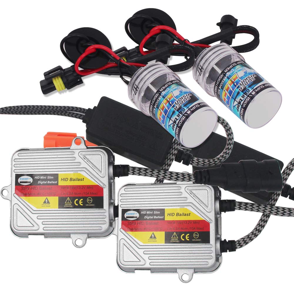 Eseastar H7 HID Kit Car Headlight 35W Bulb Explosive 6000K White Genuine Replacement Thin Ballast Instant Activation Waterproof