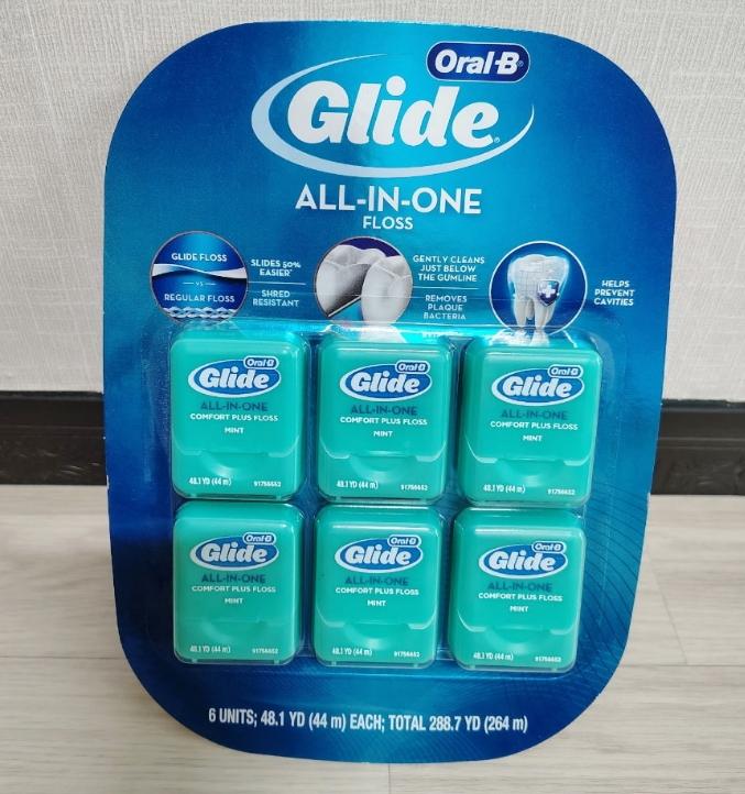 

Зубная нить Oral B Glide Мятная 44м(1 упаковка 6 шт.)Уход за зубами Все-в-одном комфорт плюс (1Pack 6ea)