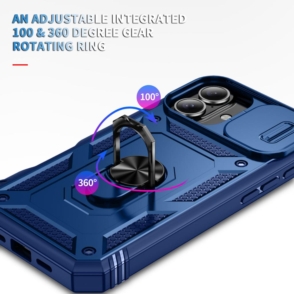 360 Degree Rotating Magnetic Ring Holder Phone Case for iPhone 16 15 14 Plus 12 13 Mini with Camera Slide Cover Protection