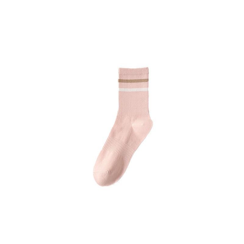 Female Spring and Autumn New Casual Stripe Sweat Absorption Breathable No Bone Anti Pilling Long Tube Cotton Socks