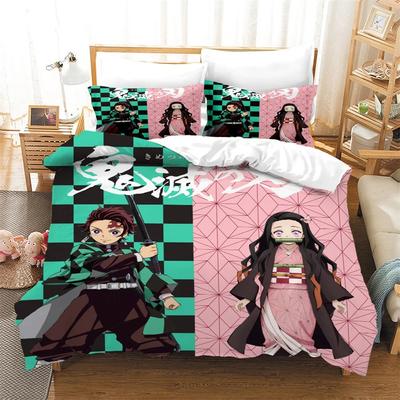 3D Kamado Tanjirou Kamado Nezuko Print Cartoons Custom Bedding Set, Demon Slayer Cartoons Duvet Cover Set Full Queen King