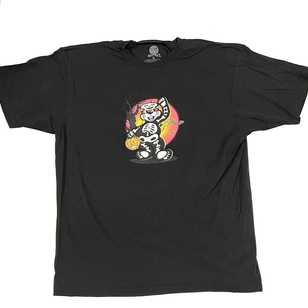 BUC-EES Black HALLOWEEN Skeleton Beaver SPOOKY STUFF T Shirt Sz XL Glows!
