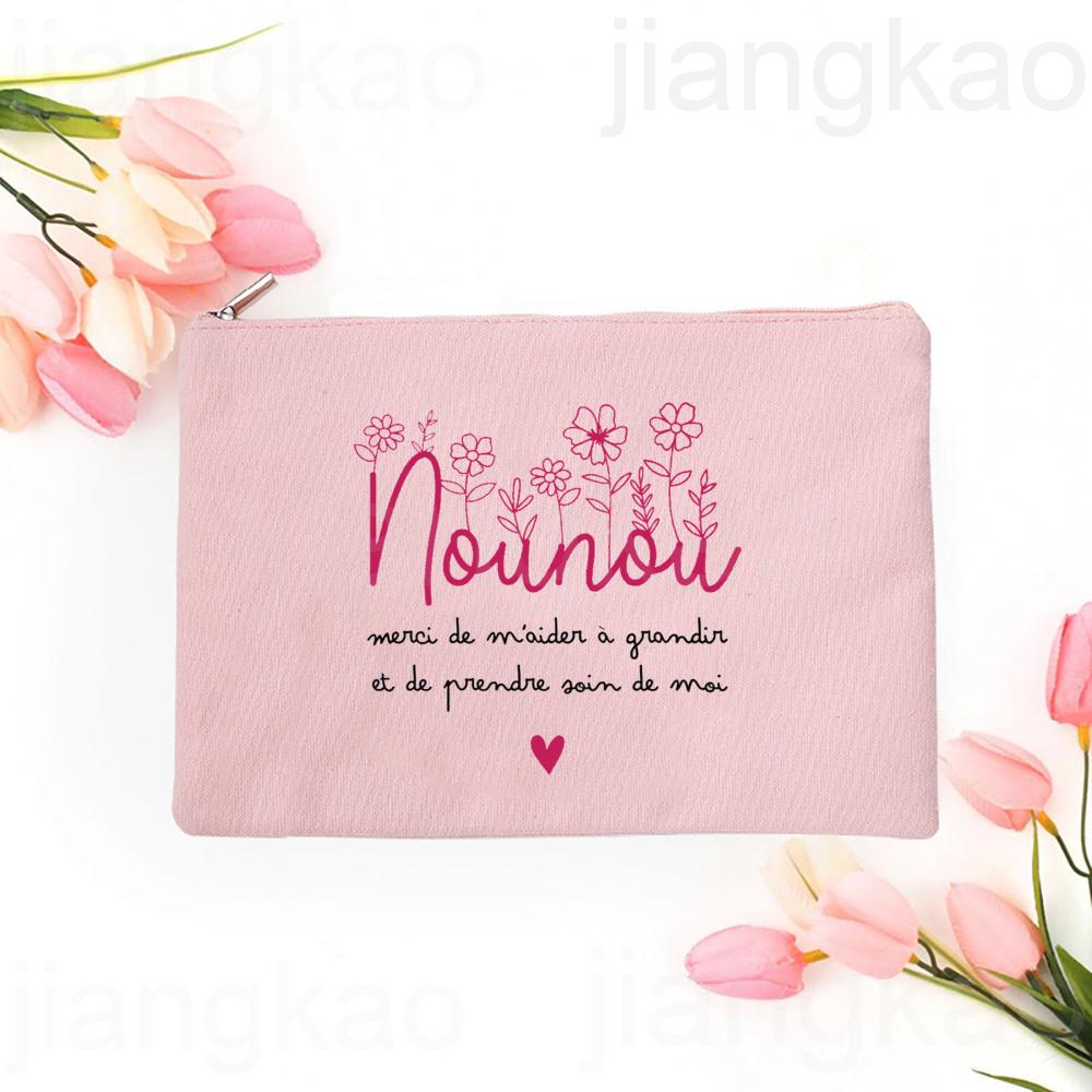 Thank You for Taking Care of Me Nanny Print Cosmetic Bag Women Neceser Makeup Bags Travel Toiletry Pouch Thanks Gifts for Nounou