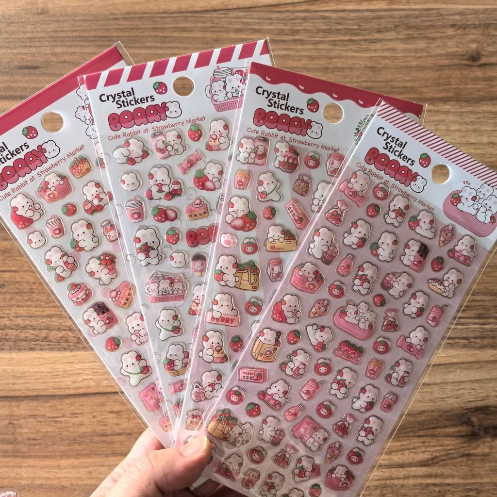 

4 Sheets Roary Bear Strawberry Crystal Stickers - Cute Cartoon Bear Decals for DIY Crafts Journals BulingBulingStickers Store