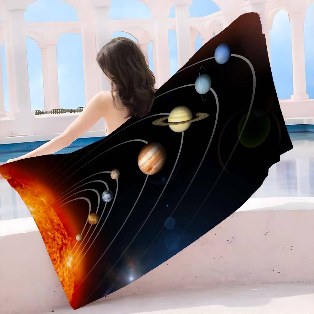 Solar System Planets Microfiber Printed Beach Towel Mountain Climbing Yoga Beach Swimming Running Absorbent Soft Towel