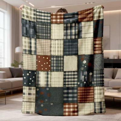 2026 Latest Flannel Blanket | 1pc Plaid Jigsaw Print Soft Air Conditioning Nap Blanket, Suitable for Sofa, Office Bed, Camp Travel, MultiPurpose Gift