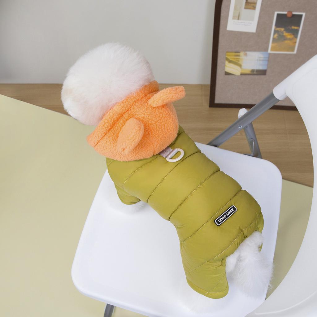 Cotton Dog Coat with Bear Ears Four Legged Winter Warm Pet Apparel for Teddy Small Breed Dogs Cold Weather Outfit
