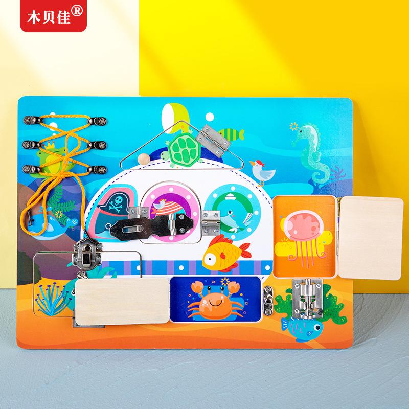 Montessori Holz Kinder Frühe Bildung Entriegelungsbrett Form Farbe Spaß Zuordnungsübung Hand-Auge-Koordination Lernspielzeug