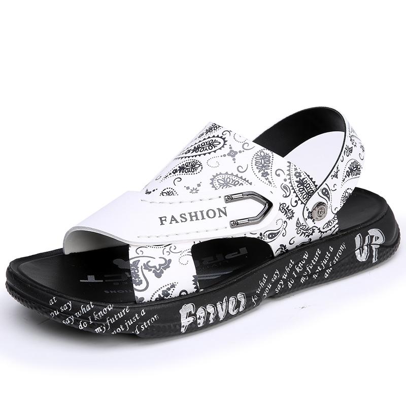 Summer Men's Flat Shoes Trend Printed Sandals Beach Shoes Daily Versatile Commuting Casual Shoes Soft Sole Sandals Breathable