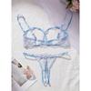 Floral Embroidery Mesh Hollow Out Lingerie Set, Cupless Intimates Bra & Open Crotch Thong, Women's Sexy Lingerie & Underwear