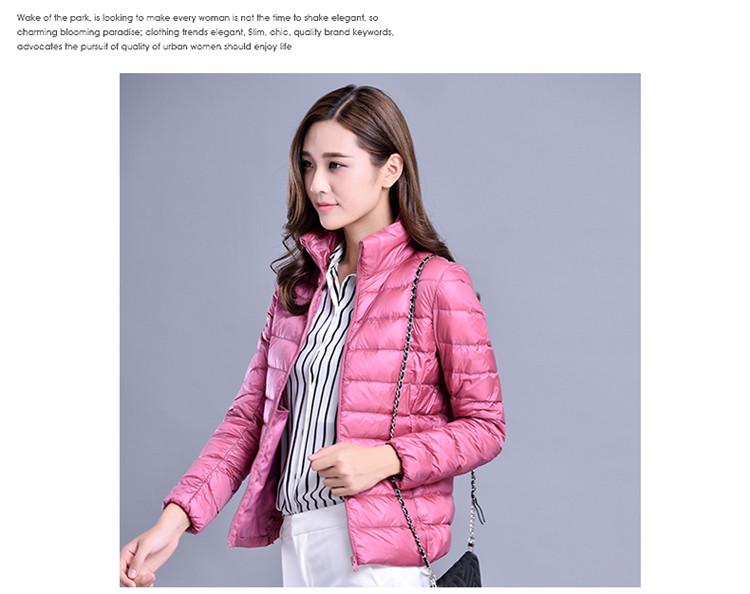 Women's Lightweight Slim Fit Down Jacket - Solid Color, Stand-Up Collar, Plus Size, Short Length