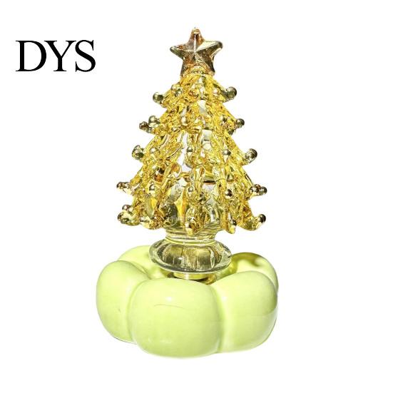 Small Desktop Christmas Tree Glazed Glass Ornament with Star Topper, Colorful for Home Art, Faux Crystal Tabletop Decor Office Art