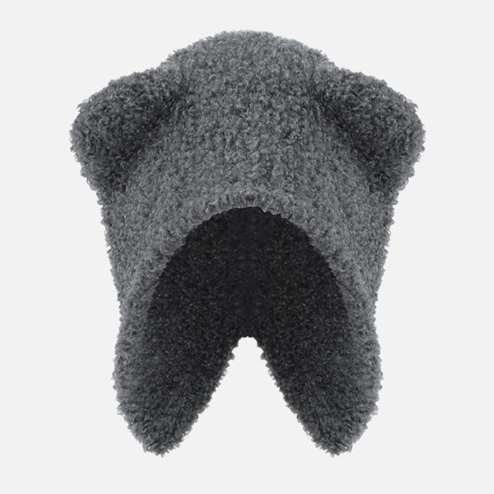 Plush Hat for Women In Winter with Bear Ears Cute Thickened Knitted Hat  Warm Ear Protection  Big Head Circumference  Bag Bag Hat