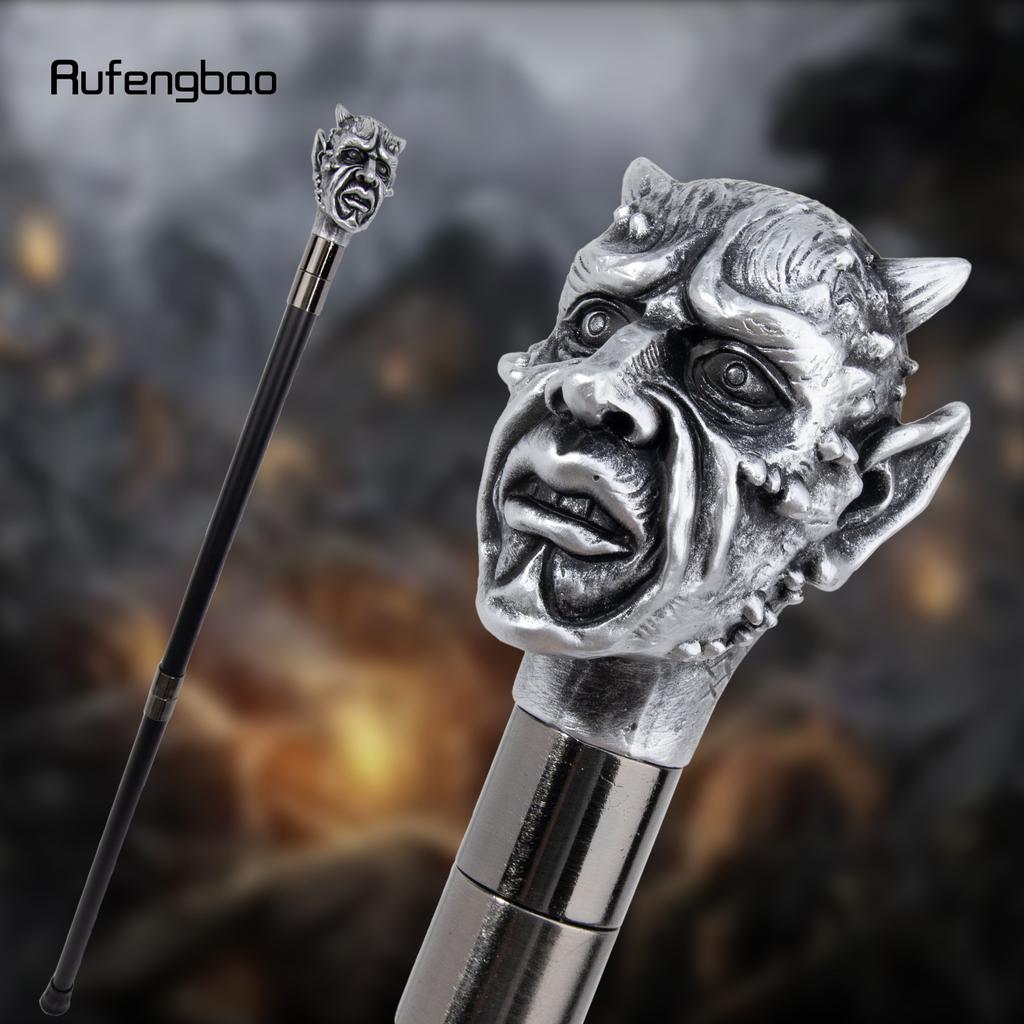 Silver Resin Skull Monster Head Walking Cane Fashion Decorative Steel Stick Gentleman Elegant Cosplay Cane Knob Crosier 94cm