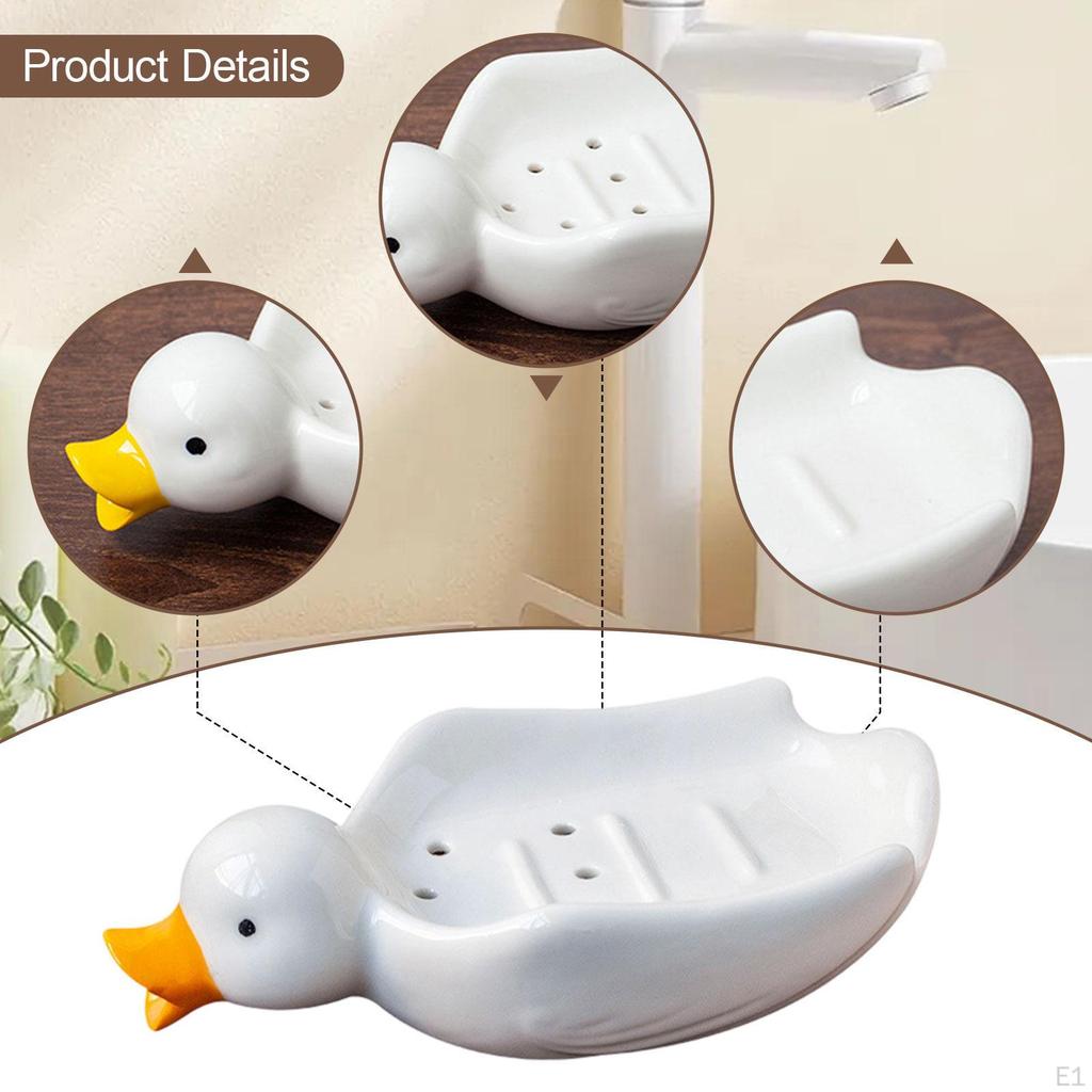 Duck Soap Holder Ornament Cute Ceramic, Easy Cleaning, Dish Container Self Draining for