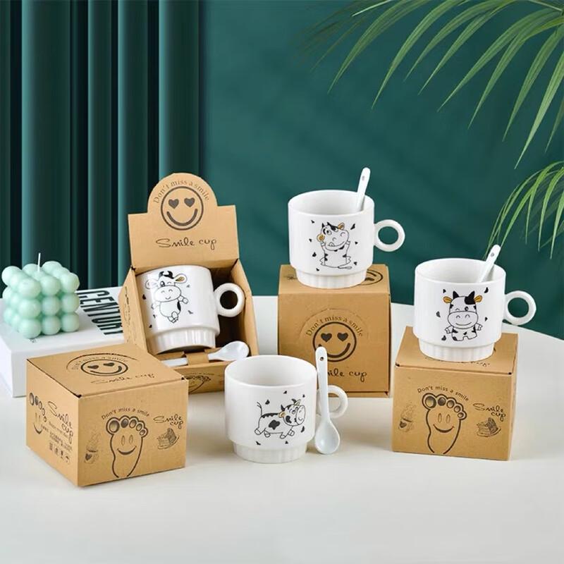 Cow Print Ceramic Mug with Spoon